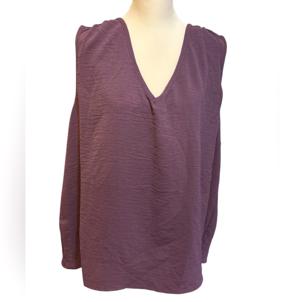 Dark Purple V-Neck Women's Top with bow on back. Size 3X